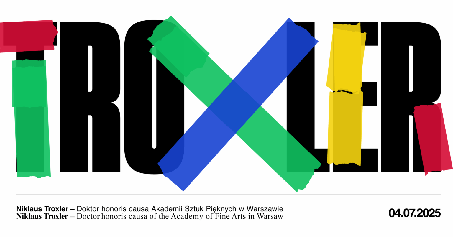 grafika zawiera napis wersalikami: "TROXLER" częściowo wykonany z kolorowych taśm klejących